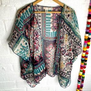 Band of Gypsies Open Front Kimono Turquoise S/M